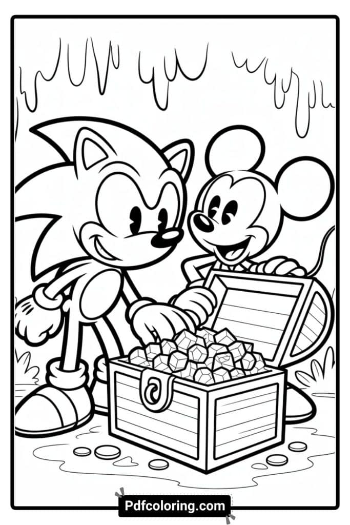 dark sonic and Mickey Mouse coloring page