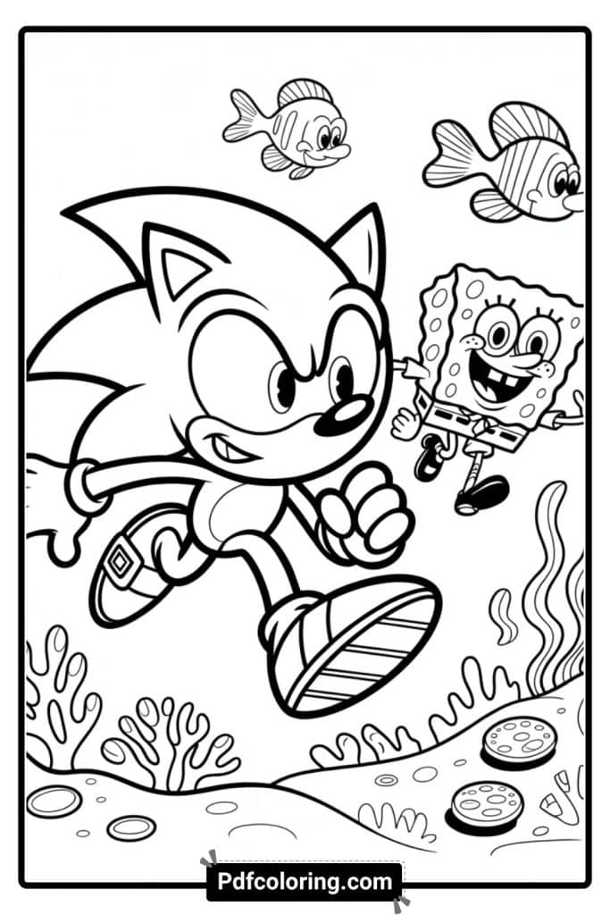 dark sonic with SpongeBob SquarePants coloring page