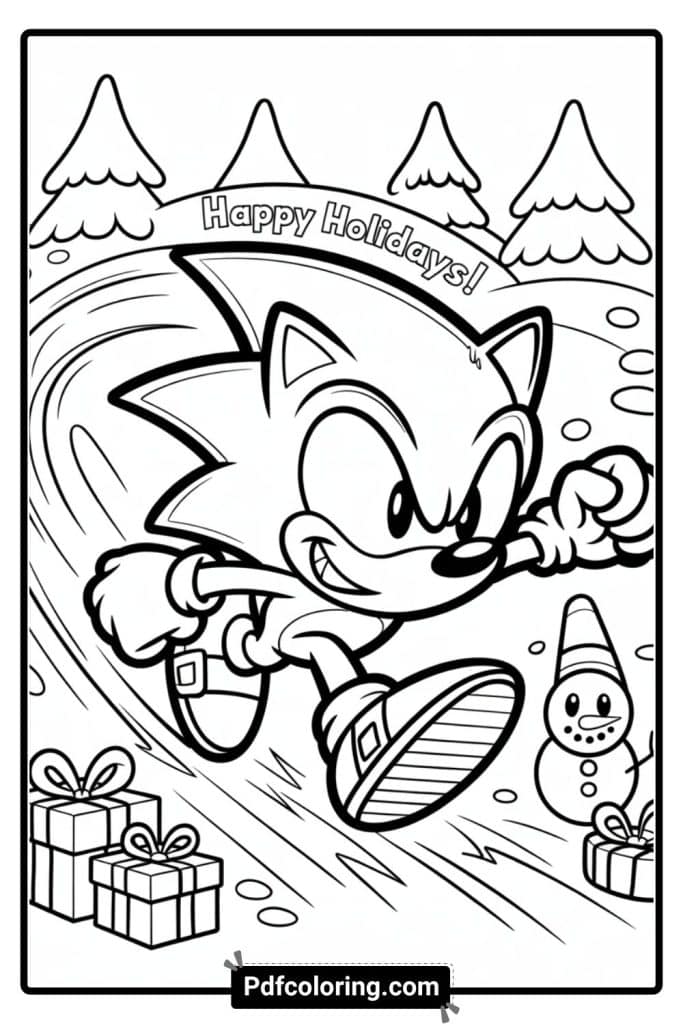 dark sonic happy holidays coloring page