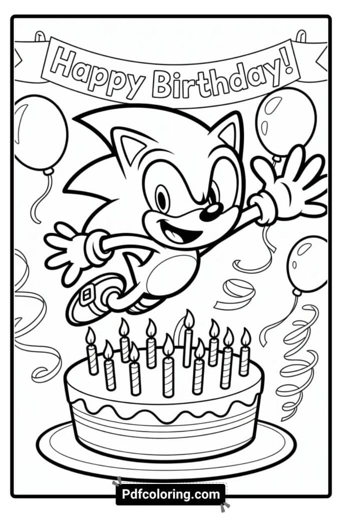 dark sonic celebrating happy birthday coloring page