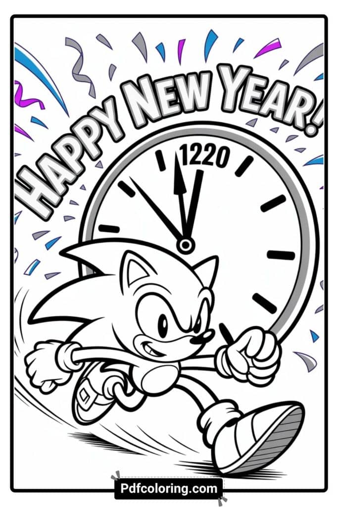 Dark sonic New Year's greeting card coloring page