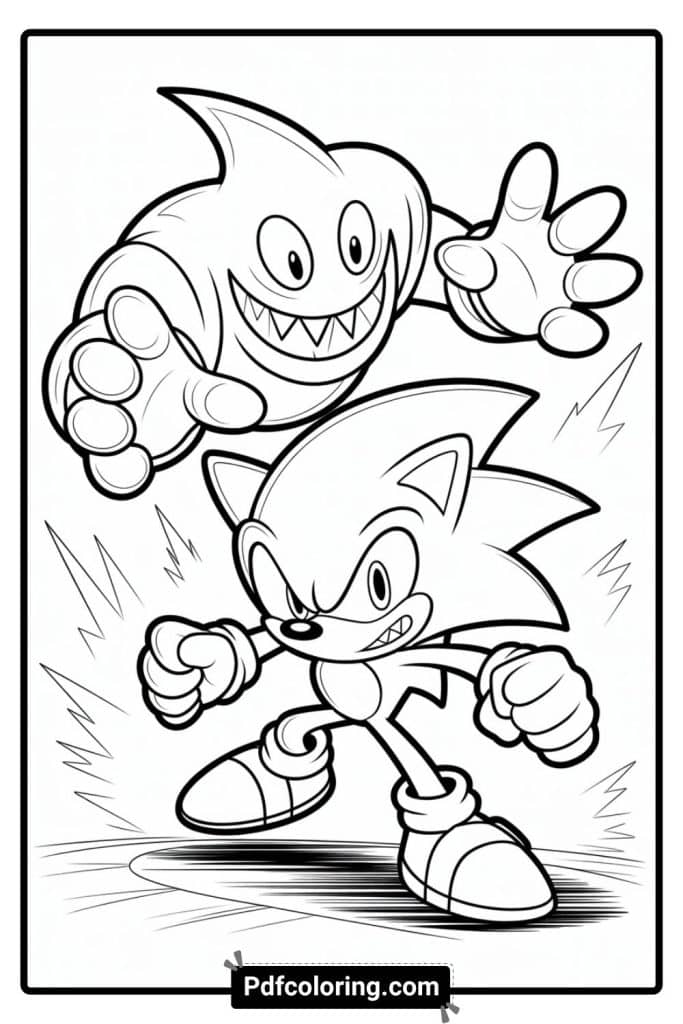 dark sonic and a monster coloring page