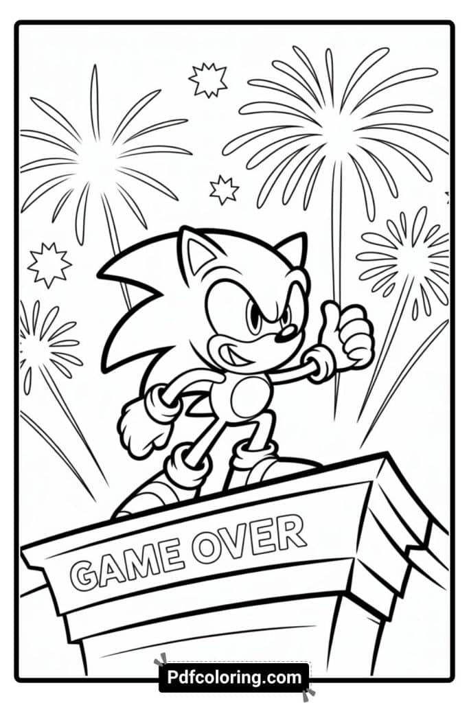 dark sonic game over coloring page