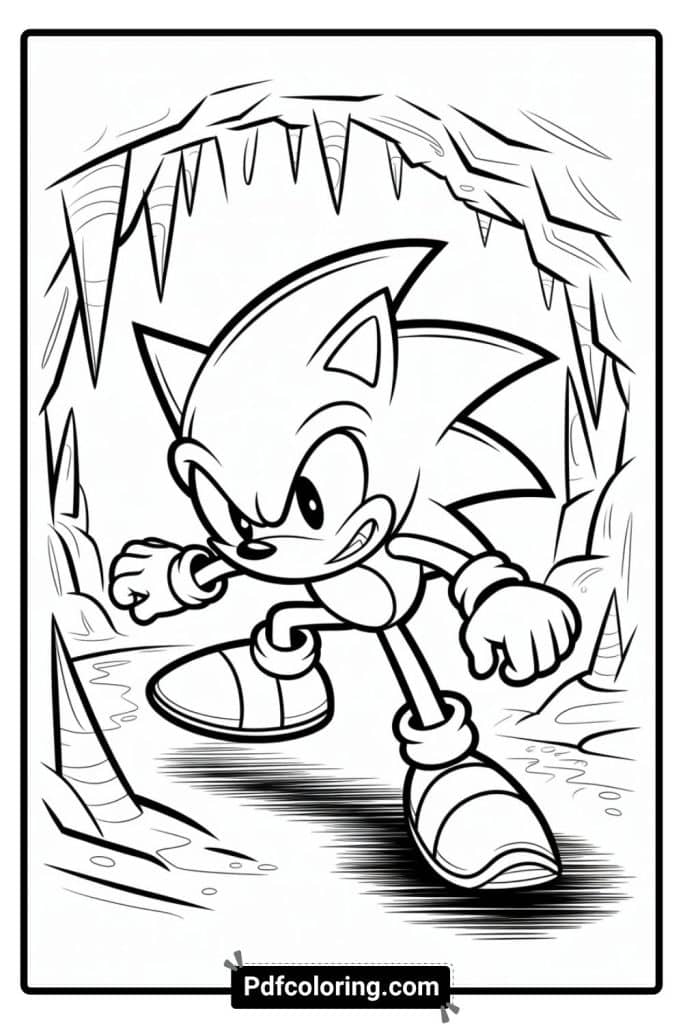 dark sonic exploring a cavern coloring page