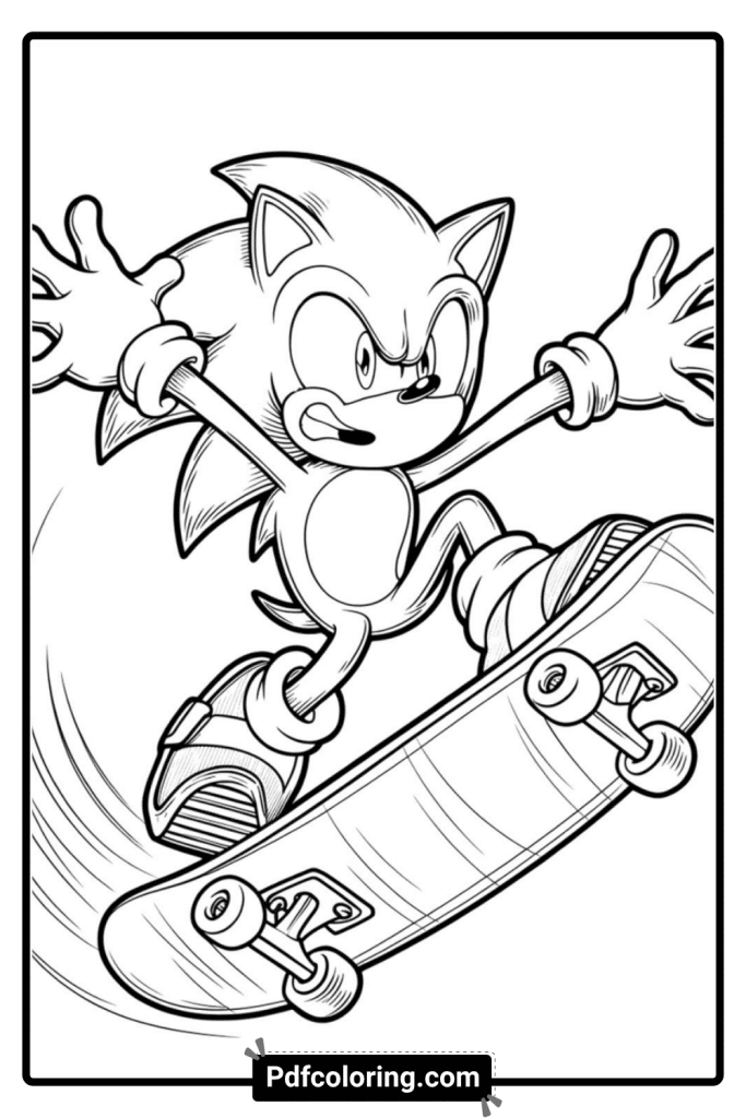 dark sonic skating coloring page